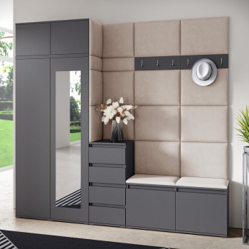 Berlin Garderobe mit Kleiderschrank, Auszug, Schuhschrank und Kommode - graphit/Trinity 2