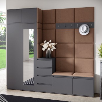 Garderobe Berlin mit Kleiderschrank, Auszug, Schuhschrank und Kommode - graphit/Trinity 7