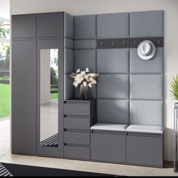 Garderobe Berlin mit Kleiderschrank, Auszug, Schuhschrank und Kommode - graphit/Trinity 14