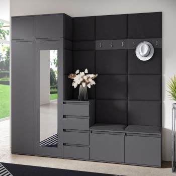Berlin Garderobe mit Kleiderschrank, Auszug, Schuhschrank und Kommode - graphit/Trinity 16