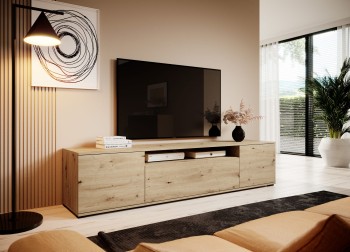 Masimo RTV 200 cm handwerklicher Loft-TV-Tisch auf niedrigen Beinen