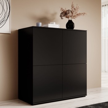 Masimo Kommode 100 cm schwarz 4 Türen Loft Regale auf niedrigen Beinen
