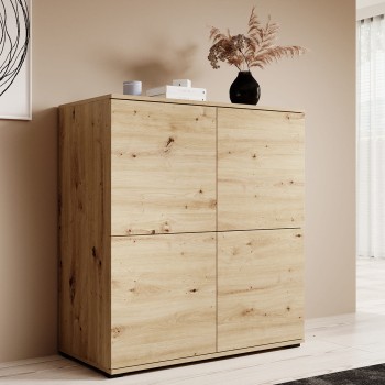 Masimo 100 cm Kommode Eiche artisan 4 Türen auf niedrigen Beinen