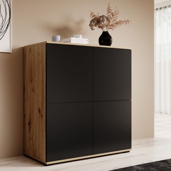 Masimo 100 cm 4-türige Kommode mit schwarzer Front/Artisan Eiche auf niedrigen Beinen