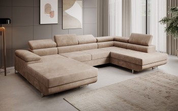 Schlafsofa MARGO U mit Schlaffunktion verstellbare Kopfstützen - Monolith 09