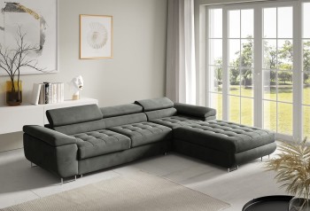 RIVA gestepptes Ecksofa mit Bettkasten - Stoff Monolith 92