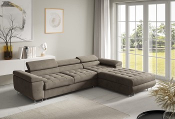 RIVA Ecksofa gesteppt braun mit Kasten - Stoff Monolith 15