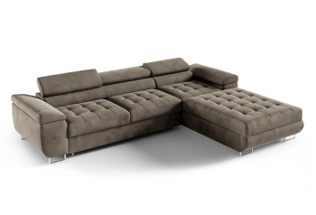 RIVA Ecksofa gesteppt braun mit Kasten - Stoff Monolith 15