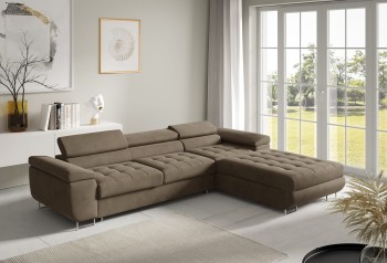 RIVA Ecksofa gesteppt braun mit Kasten - Stoff Monolith 09