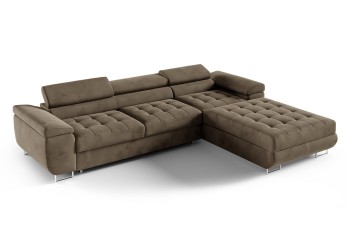 RIVA Ecksofa gesteppt braun mit Kasten - Stoff Monolith 09