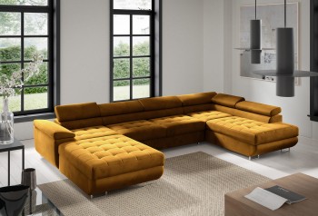 CARGO U gestepptes Ecksofa mit verstellbaren Kopfstützen, Stoff Monolith 48