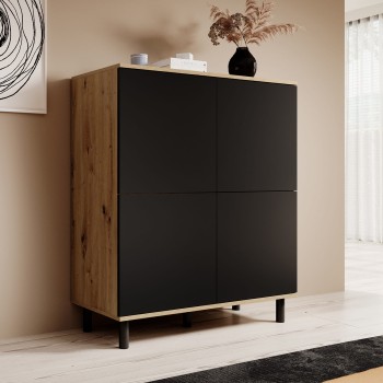Masimo 100 cm kommode schwarz 4 türen loft beine runde pfosten - artisan/schwarz