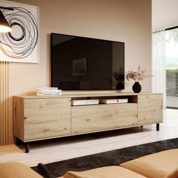 Masimo RTV Schrank 200 cm industriell Eiche handwerkliche TV-Tisch runde Beine Pfosten