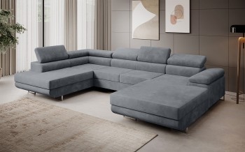 Schlafsofa MARGO U mit Schlaffunktion verstellbare Kopfstützen - Monolith 84