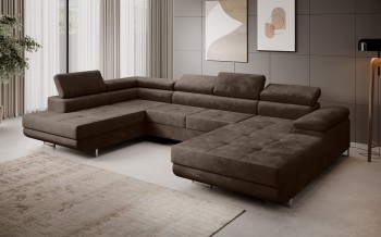 FERRO Ecksofa in U-Form mit Schlaffunktion - Monolith 15