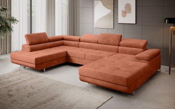 FERRO Ecksofa in U-Form mit Schlaffunktion - Monolith 61
