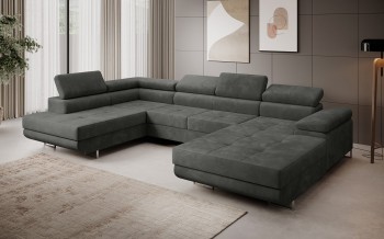 FERRO Ecksofa in U-Form mit Schlaffunktion - Monolith 92