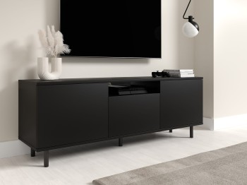 Masimo rtv Tisch 150 cm matt schwarz Metall Beine rund schwarz