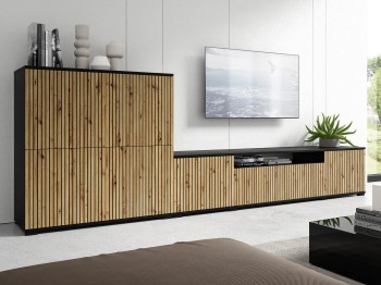 Panama 200cm RTV Schrank und 4D Kommode gefräste Fronten Eiche artisan/schwarz