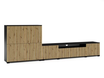 Panama 200cm RTV Schrank und 4D Kommode gefräste Fronten Eiche artisan/schwarz