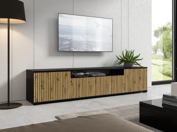 Panama RTV Schrank 200cm gefräste Fronten Eiche artisan/schwarze niedrige Beine