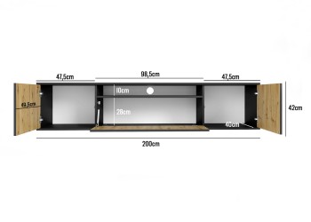 Panama RTV Schrank 200cm gefräste Fronten Eiche artisan/schwarze niedrige Beine