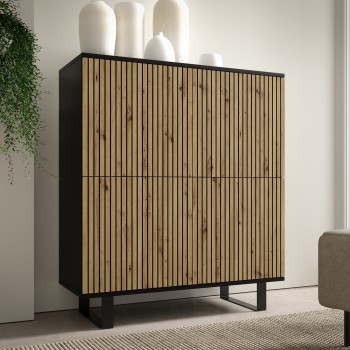 Panama 4D Kommode gefräste Fronten Eiche artisan/schwarz Rahmen Beine schwarz