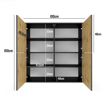 Panama 4D Kommode gefräste Fronten Eiche artisan/schwarze niedrige Beine