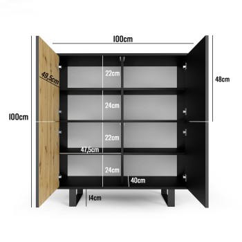 Rosario 4D Kommode gefräste Eichenfront artisan/schwarz loft style hohe Metallbeine