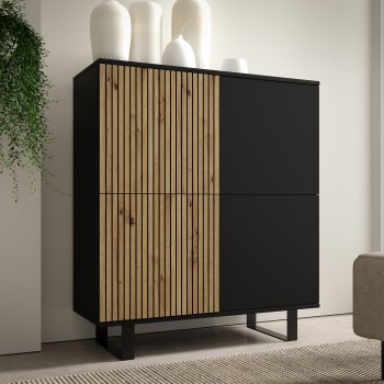 Rosario 4D Kommode gefräste Eichenfront artisan/schwarz loft style hohe Metallbeine