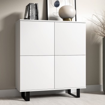 Masimo 100 cm Kommode weiß matt Metall Beine schwarz Rahmen 4 Türen