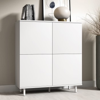 Masimo 100 cm Kommode weiß matt Metall Beine weiß rund Pfosten