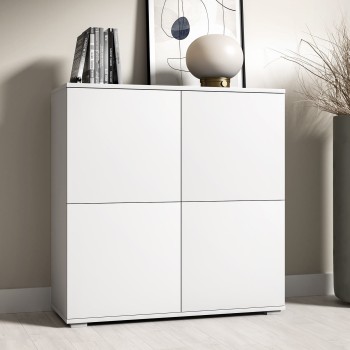 Masimo 100 cm Kommode für Wohnzimmer weiß matt 4 Türen niedrige Beine