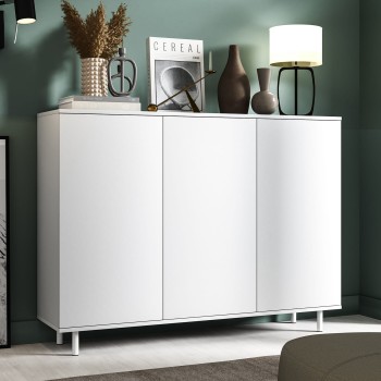 3D Kommode Masimo 150 cm weiß matt weiß Metall Beine Runde Pfosten