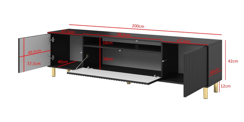 PKmebel 22 09 27 RTV 200cm bialy czarne nozki otwarte biale tlo zlote wymiary.jpg