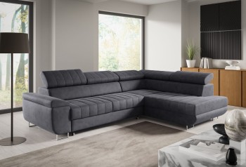 Benet Grey L-förmiges, gerade genähtes Schlafsofa mit Staukasten - Monolith 92
