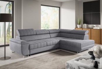 Großes L-förmiges, abgestepptes Schlafsofa Benet Grey mit Staukasten - Monolith 85