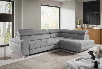 Benet Schlafsofa mit Nähten Grau L-förmige Liege mit Staufach - Monolith 84