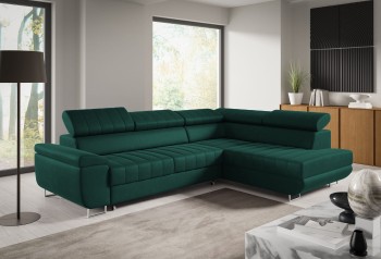 Benet Schlafsofa mit Nähten L-Form umwandelbar mit Aufbewahrungsbox - Flasche grün Monolith 37