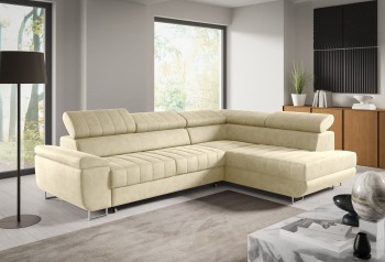 Benet Schlafsofa mit Nähten L-förmig umwandelbar mit Staukasten - Monolith 02