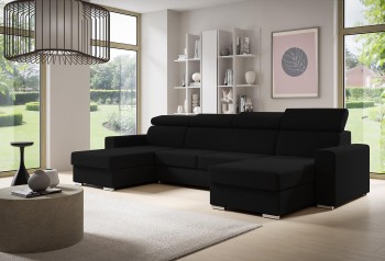 U-förmiges glattes NELA Schlafsofa mit Schlaffunktion - schwarz Kronos 07