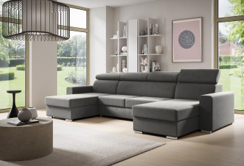 U-förmiges glattes Ecksofa NELA mit Bettzeugcontainern - Kronos 15