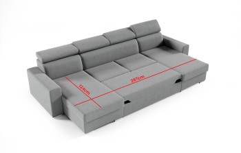 U-förmiges glattes Ecksofa NELA mit Bettzeugcontainern - Kronos 19 flaschengrün