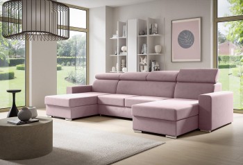 U-förmiges glattes Ecksofa NELA mit Bettzeugcontainern - Kronos 27