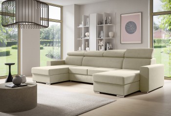 NELA Ecksofa U-Form stufenlos verstellbare Kopfstützen - Monolith 02