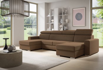 NELA U-förmiges Ecksofa mit stufenlos verstellbaren Kopfstützen - Monolith 09