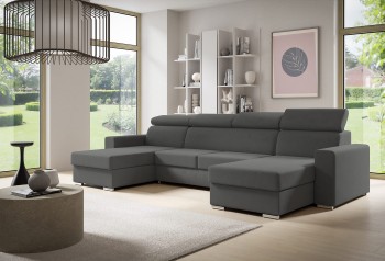 U-förmiges glattes Ecksofa NELA mit Schlaffunktion - Monolith 92