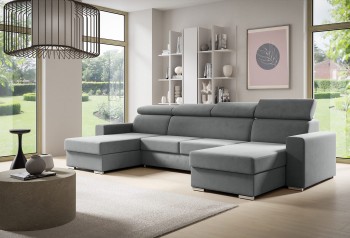 U-förmiges glattes Ecksofa NELA mit Schlaffunktion - Monolith 85