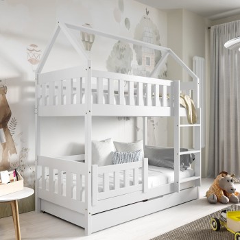 Pola Holzetagenbett für Kinder Haus 80x190 - in weiß