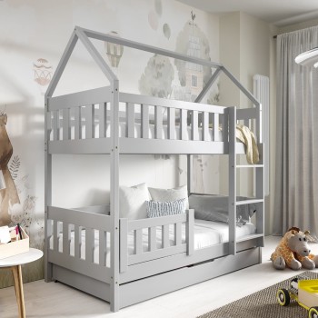 Pola Etagenbett für Kinder 80x190 - in grau - im Landhausstil